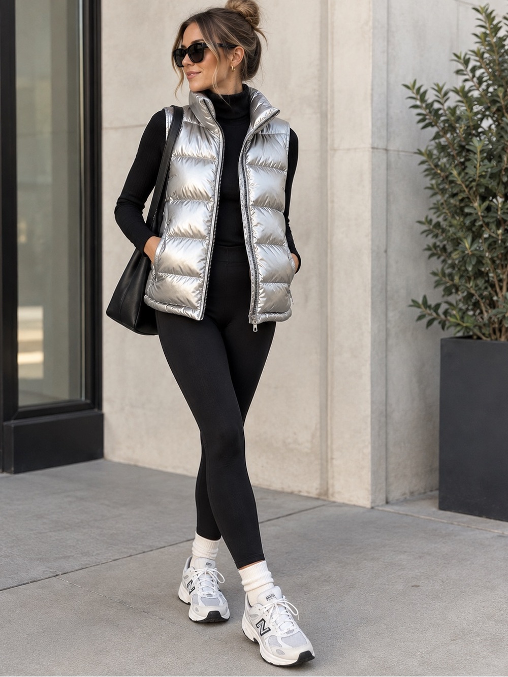 Athleta Metallic Silver Puffer Vest Size M